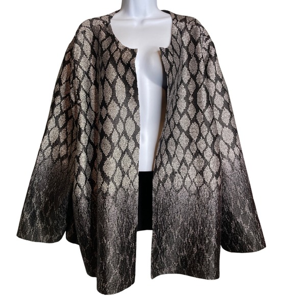 Catherines Womens Black Silver Metallic Dressy Open Front Evening Jacket Size 3X - Picture 1 of 10